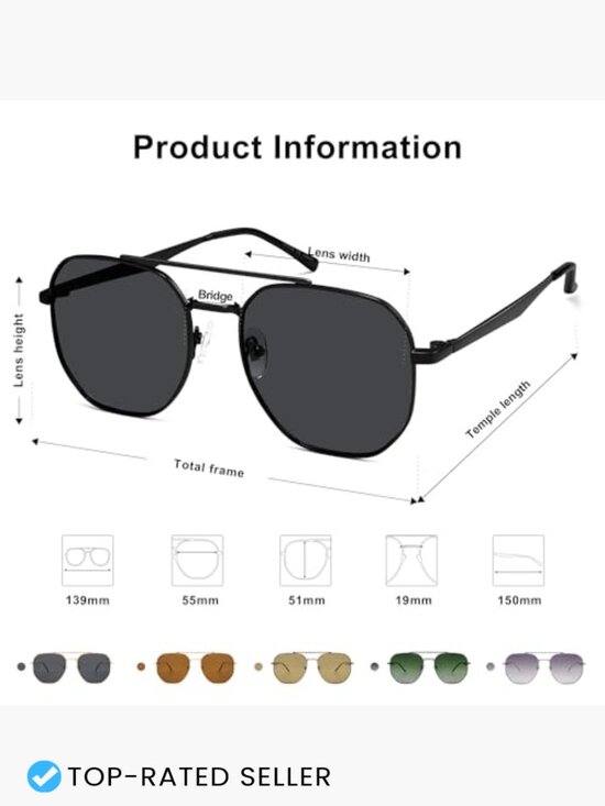 Retro Hexagon Aviator Sunglasses Classic Square UV400 Protection Shades main image 7